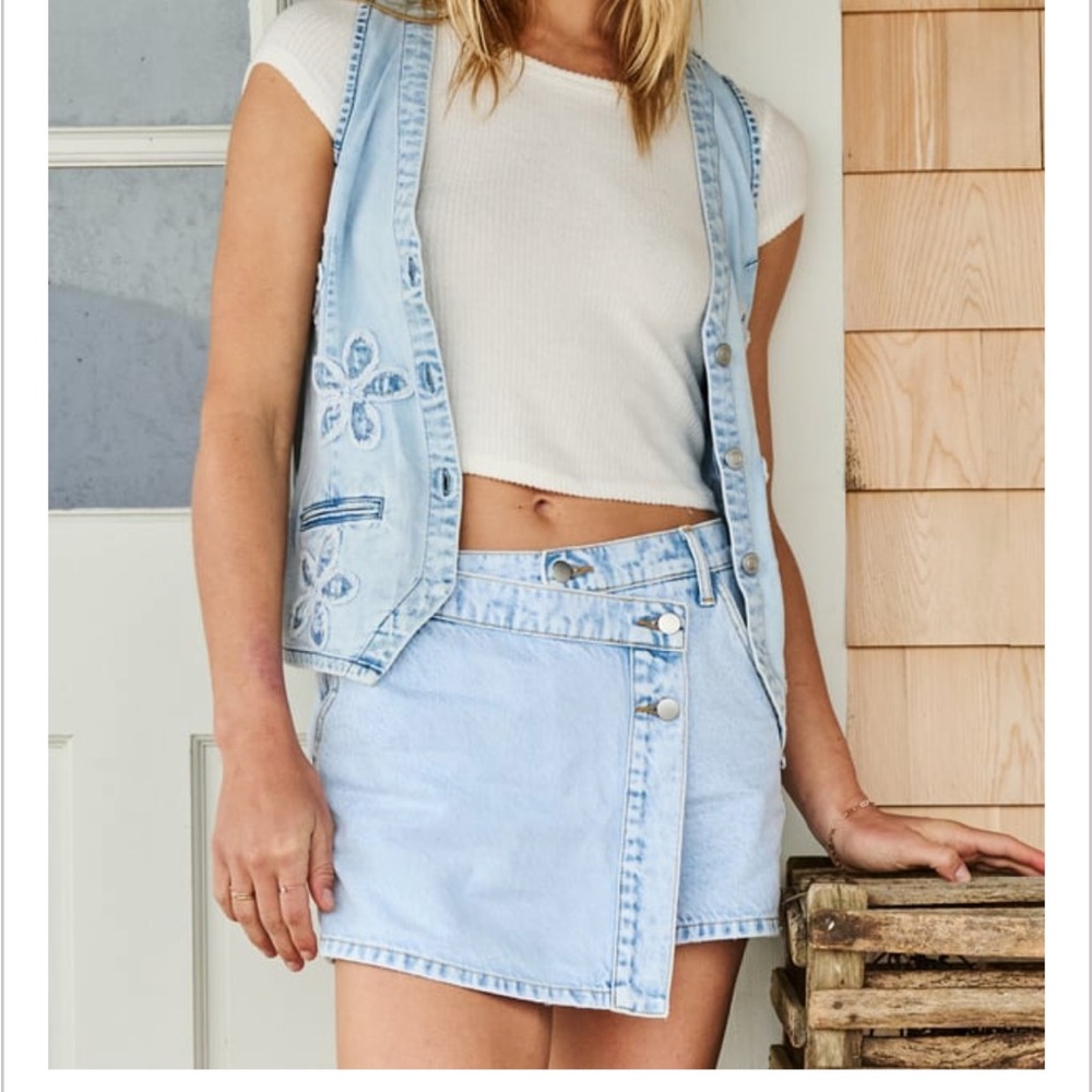 Altar'd State Blue Jean Asymmetrical Wrap Mini Skort